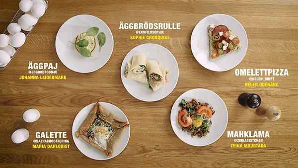 Fem rätter tog sig till final i årets tävling som hade temat "Ägget som hjälte". Alla recept på Svenska Äggs hemsida.