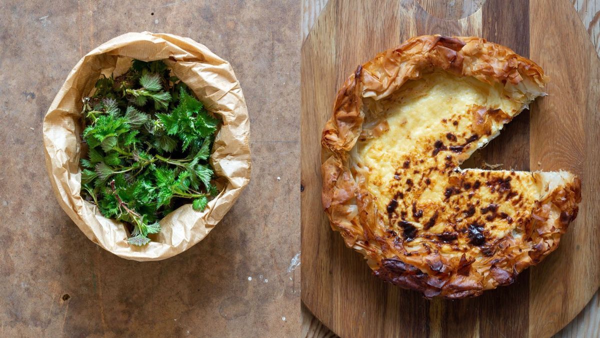 Nässelpaj med färskost och filodeg