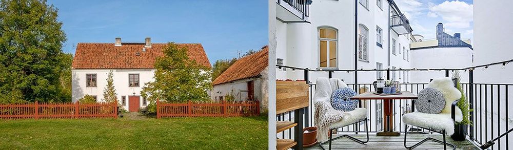 Gård i Eksta till vänster och lägenhet i Vasastan till höger.