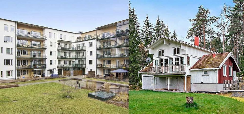 Lägenhet i Västerås till vänster och villa i Näsinge till höger.