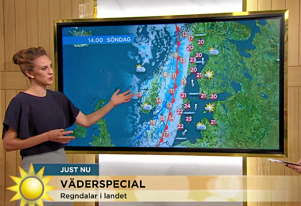 Bittert upplägg när Sophia Nilsson, meteorolog på TV4 skissade upp söndagsvädret.