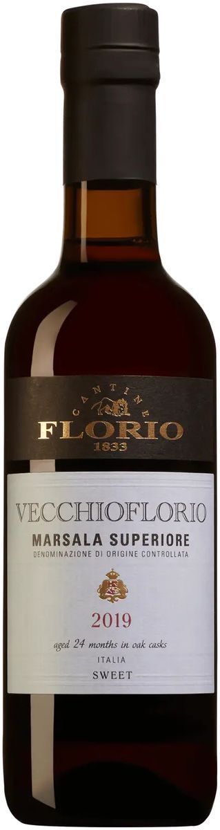 Flaska Vecchioflorio Marsala Superiore 2019 söt italiensk starkvin, passar till tiramisu.