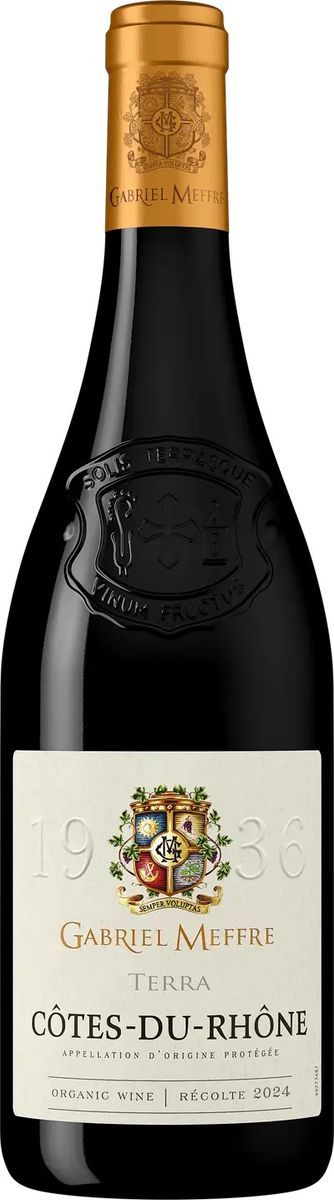 Vinflaska med etikett Gabriel Meffre Terra Côtes-du-Rhône, årgång 2024