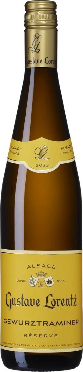 Flaska Gustave Lorentz Gewurztraminer Réserve vitt vin från Alsace, årgång 2023