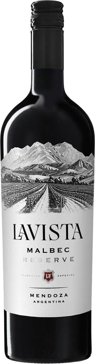 Argentinskt rödvin Lavista Malbec Reserve i mörk glasflaska