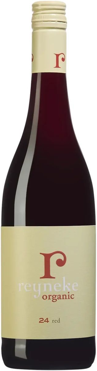 Flaska med Reyneke Organic 24 rött vin med beige etikett
