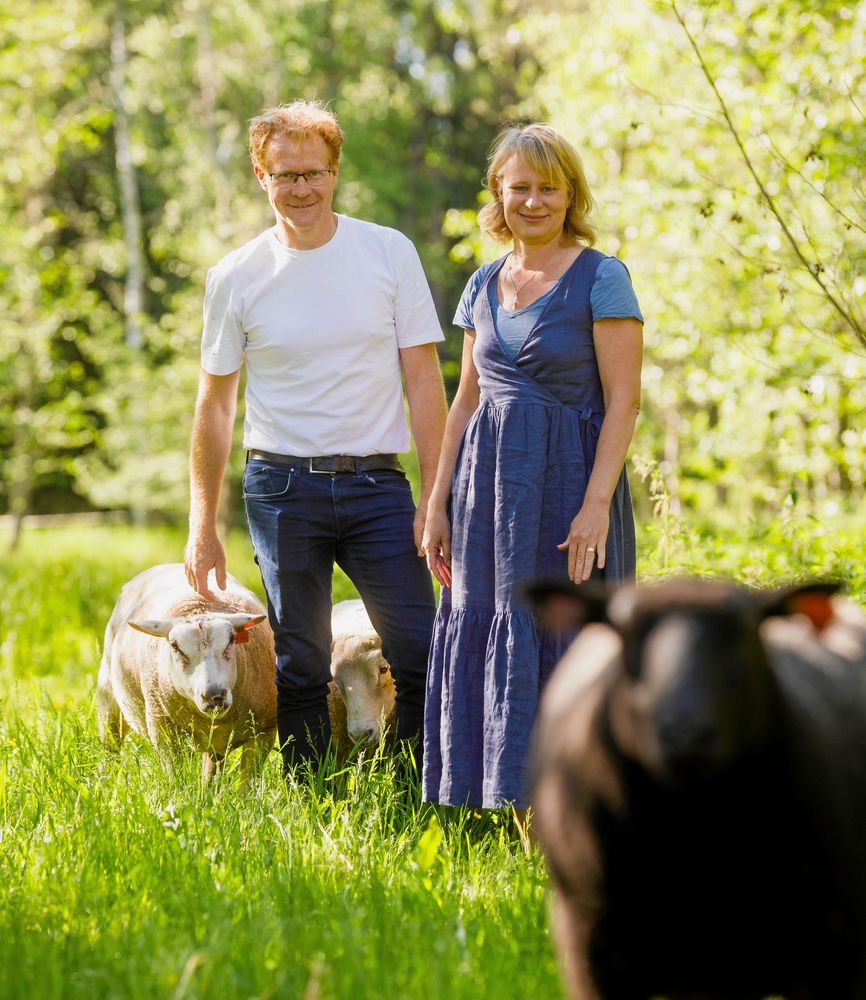 Per-Erik och Sofia gillar sitt liv med får, odling och husrenoveringar, trots att det är svårt att få tiden att räcka till.