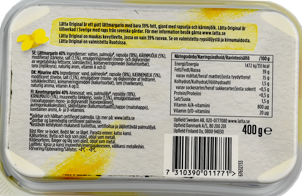 Inte särskilt mycket raps. Innehållsföreteckningen på baksidan avslöjar att den främsta ingrediensen, utöver vatten, är palmolja.