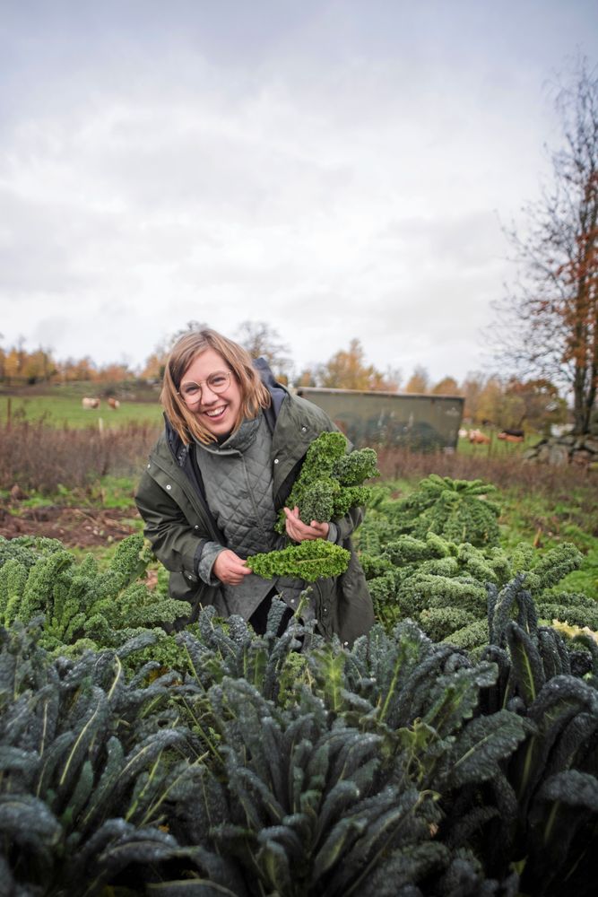 Svart- och grönkålen kan Johanna skörda långt in på hösten och vintern.