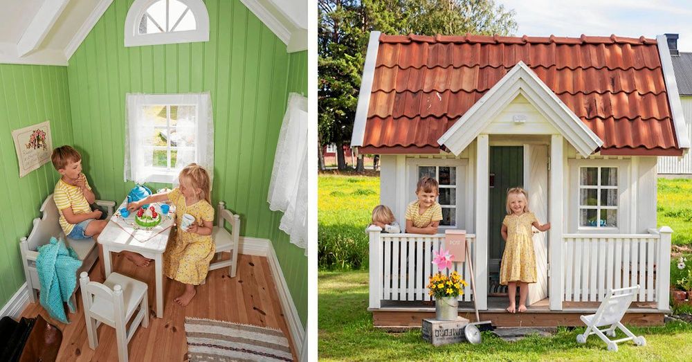Sixten blir bjuden på fika av Juni. Lekstugan står på gården och är barnens favoritlekplats.