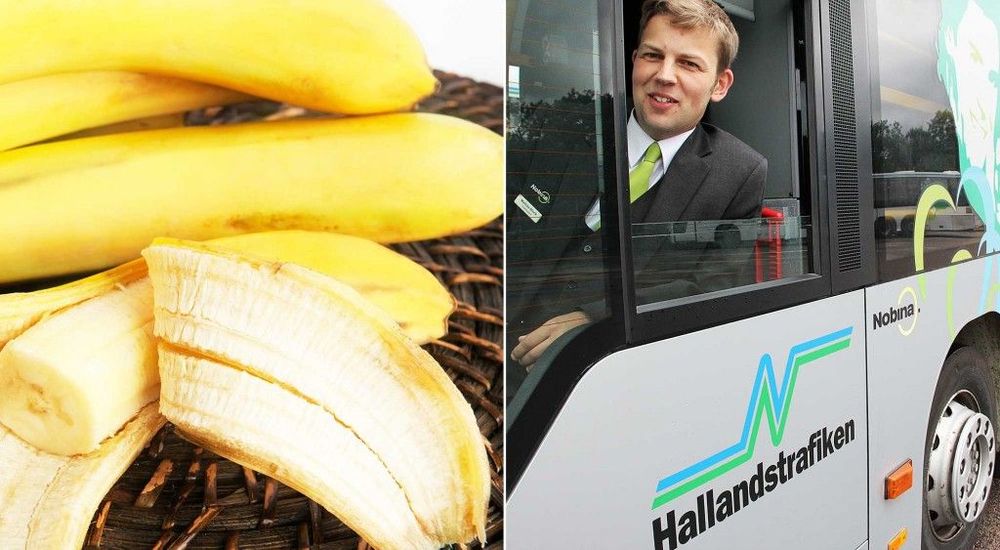 Mattias Block är trafikledare på bussföretaget Nobina som kör bussar på bananskal i Halland.