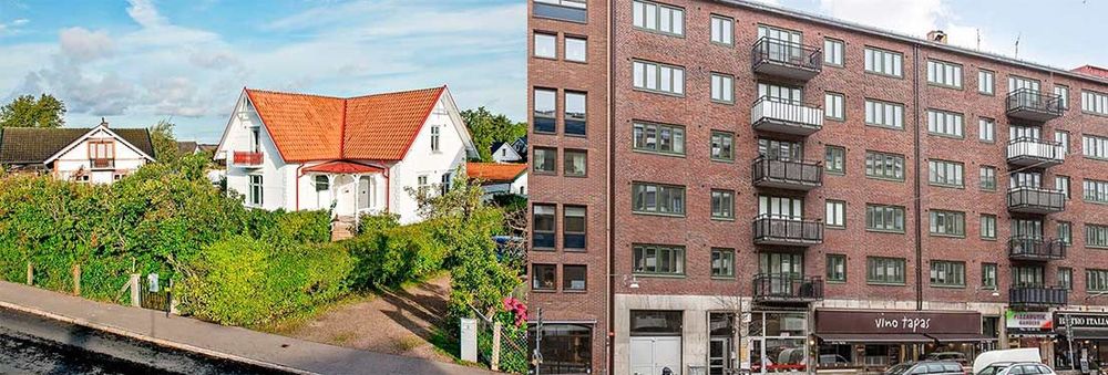 Villa i Helsingborg till vänster och lägenhet i Göteborg till höger.