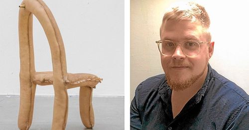 Uppblåsbar stol – av älgpergament. Victor Alge, som just tagit kandidatexamen i industriell design har tagit fram detta mycket hållbara material.