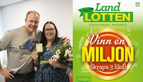 Rikard Stein och Helén Karlsson åkte direkt upp till Stockholm och Landlottens kontor med sin vinstlott. Där kunde de bekräfta att de var nyblivna miljonärer.